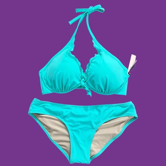 Victorias Secret Swim Capri Ruffle Bikini top Removable Push Up & Bottom 38C  XL - Picture 4 of 5